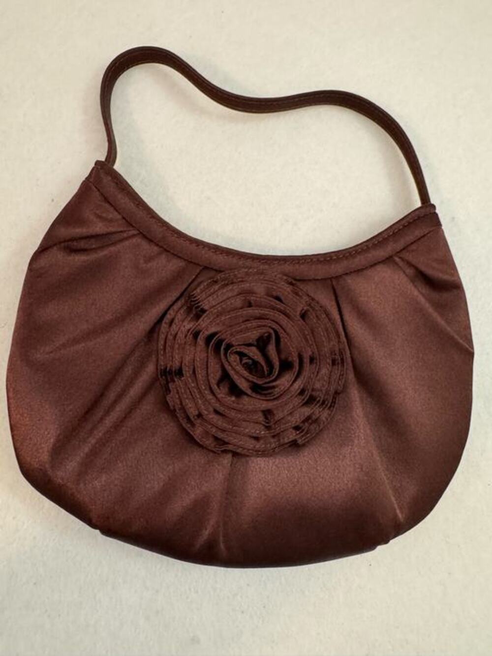 Vintage 50s Satin Evening Bag Clutch Burgundy Wine 3D Rose Single Snap Closure